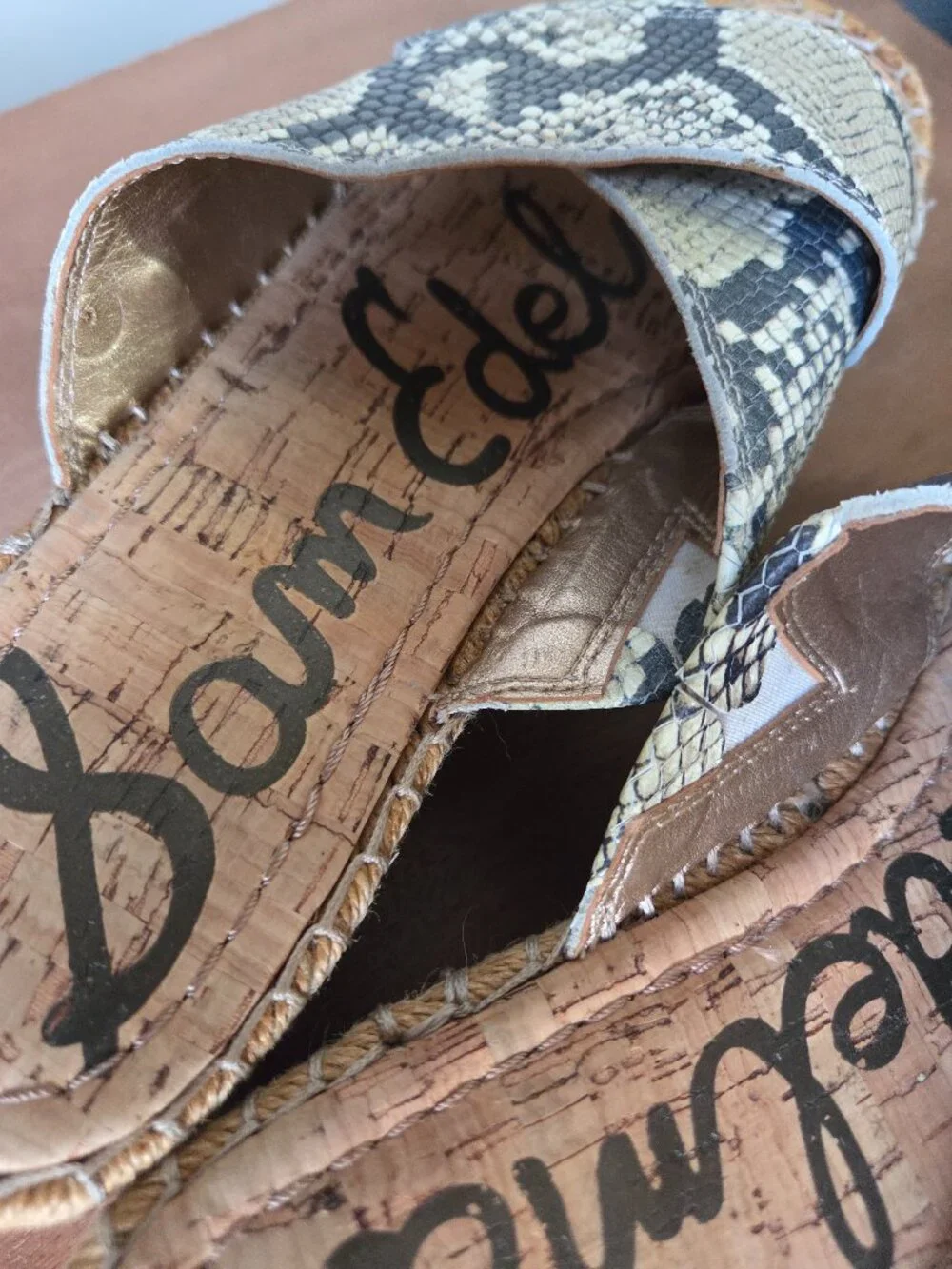 EUC SAM EDELMAN NATTY LEATHER UPPER SNAKESKIN PATTERN X STRAP ESPADRILLE SZ 10